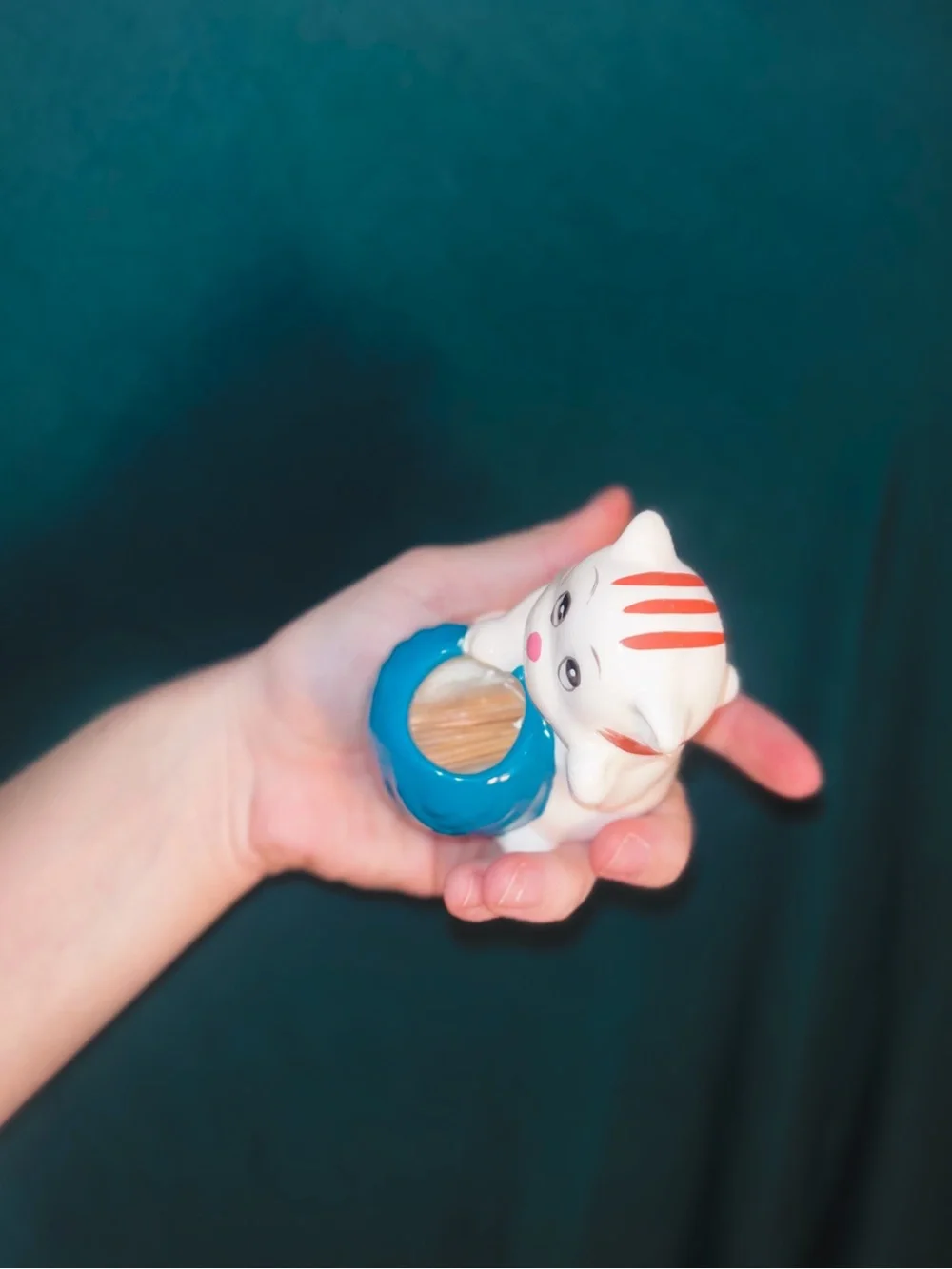Vintage 1970s Japanese Comic-Style White Kitten Cat Toothpick Holder
